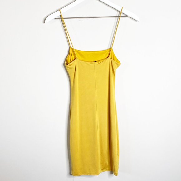 Blanc Mustard Yellow Slinky Square Bodycon Dress - Picture 2 of 3